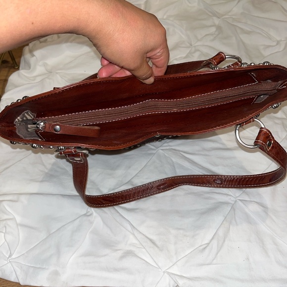 Embossed Brown Leather Crossbody Bag - Picture 8 of 14